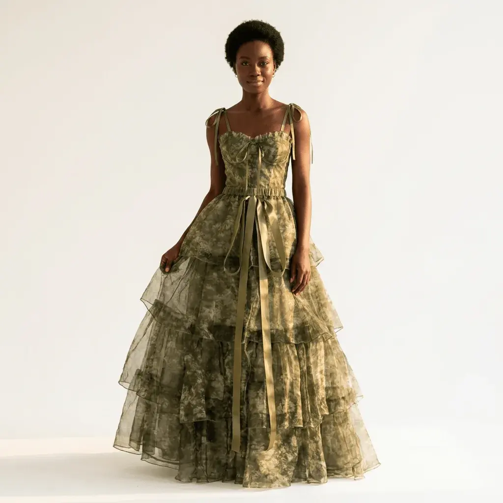 Illustrative generated model image of a floral dress