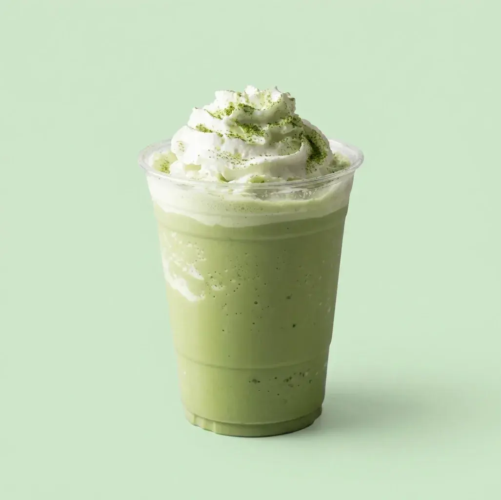 Matcha drink staged against a soft green backdrop